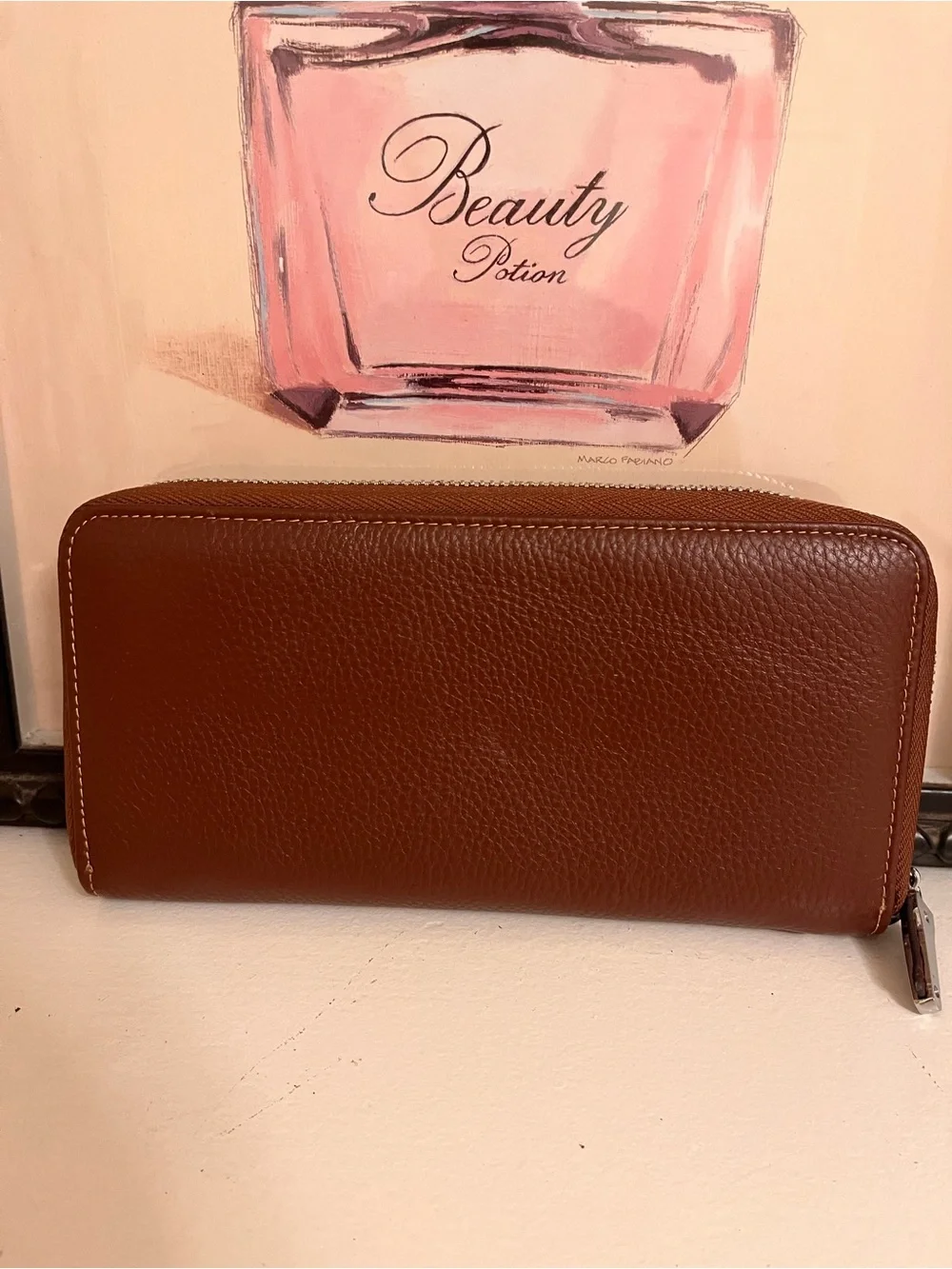 Lavemi Brown Genuine Leather RFID Blocking Zip-Around Wallet/Wristlet